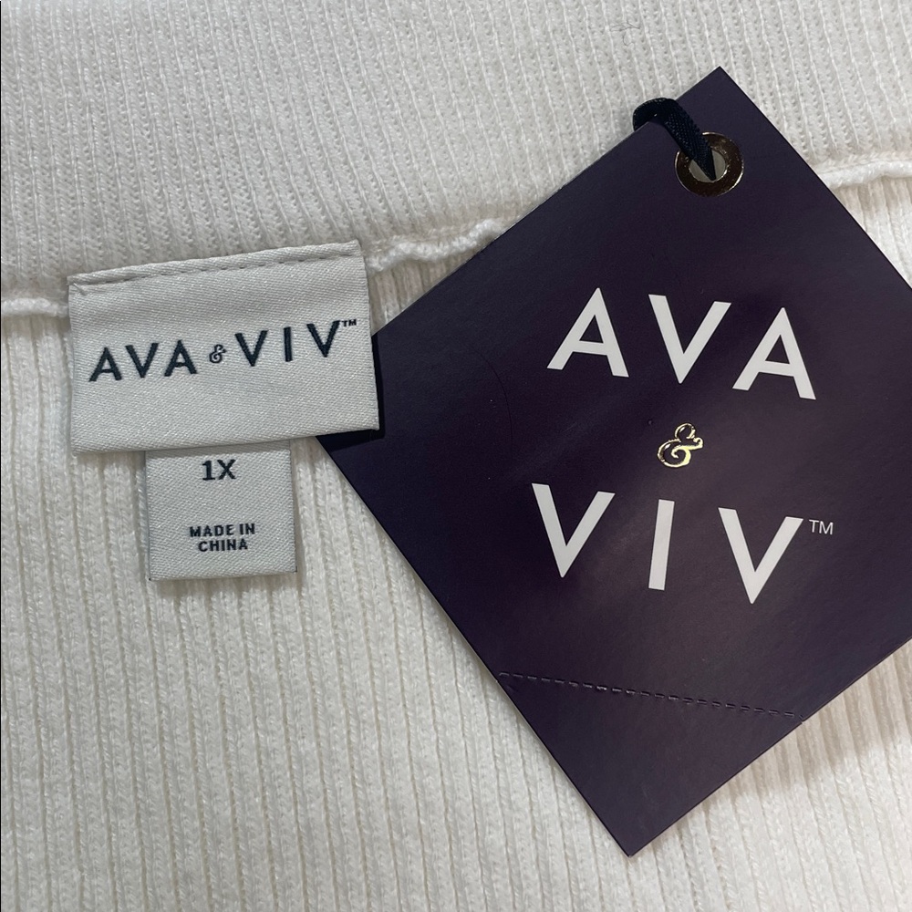 Ava & Viv Rib Knit White A-Line Midi Skirt Pull On Stretch Var Sizes | NWT - Picture 7 of 8